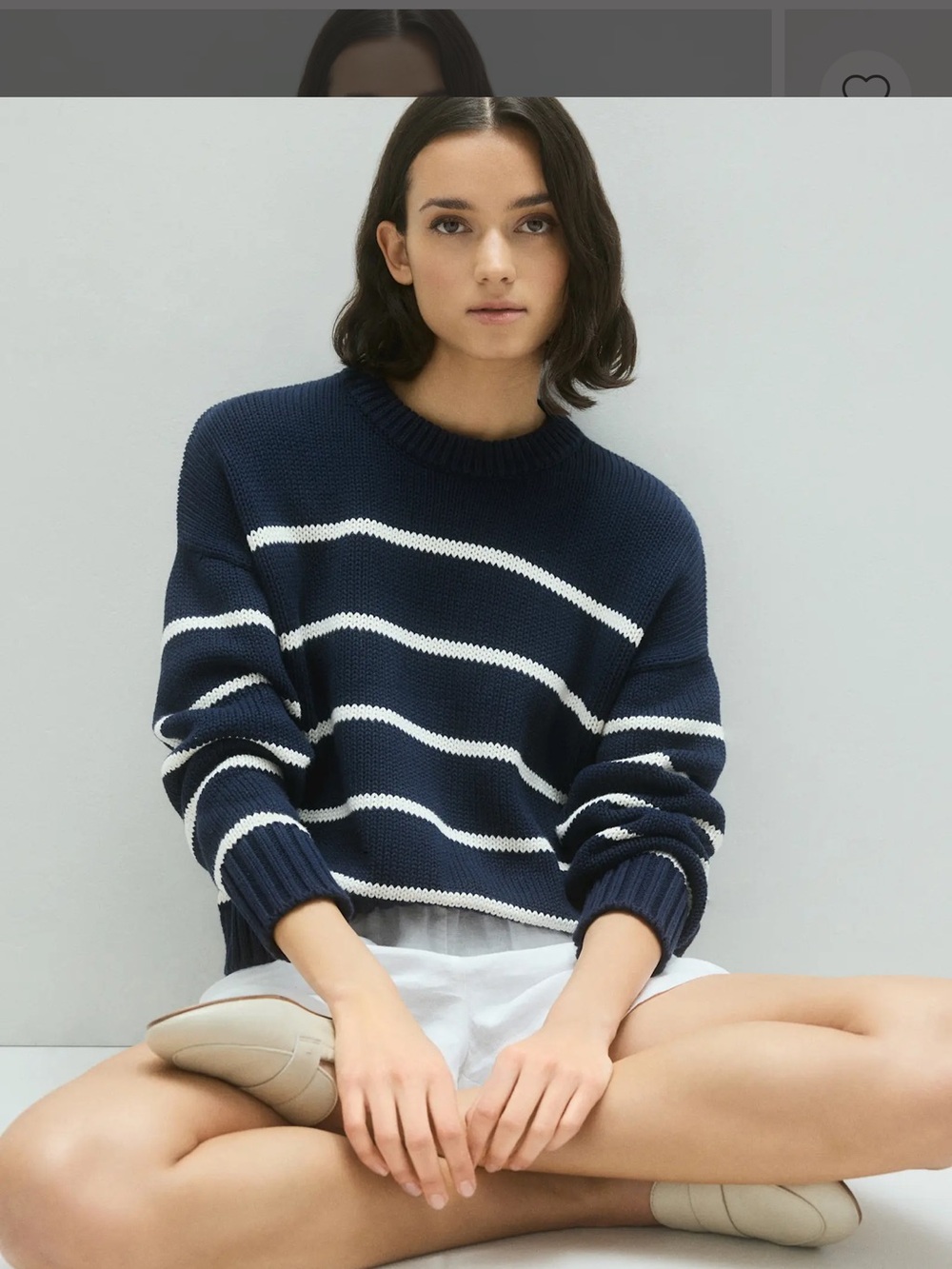 Quince Navy and Cream Striped Crewneck Sweater